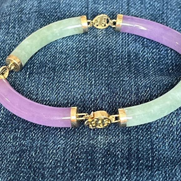 Jewelry - 14K Gold, Green and Purple Jade Bracelet